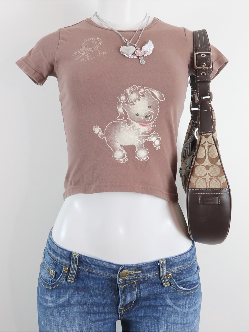 y2k brown puppy graphic baby tee fitted vintage 2000s